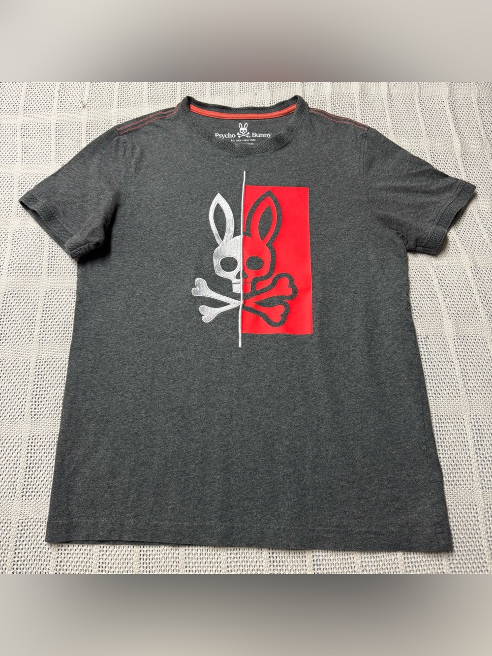 Psycho Bunny Short Sleeve Charcoal Tee with Split Red & Silver Logo